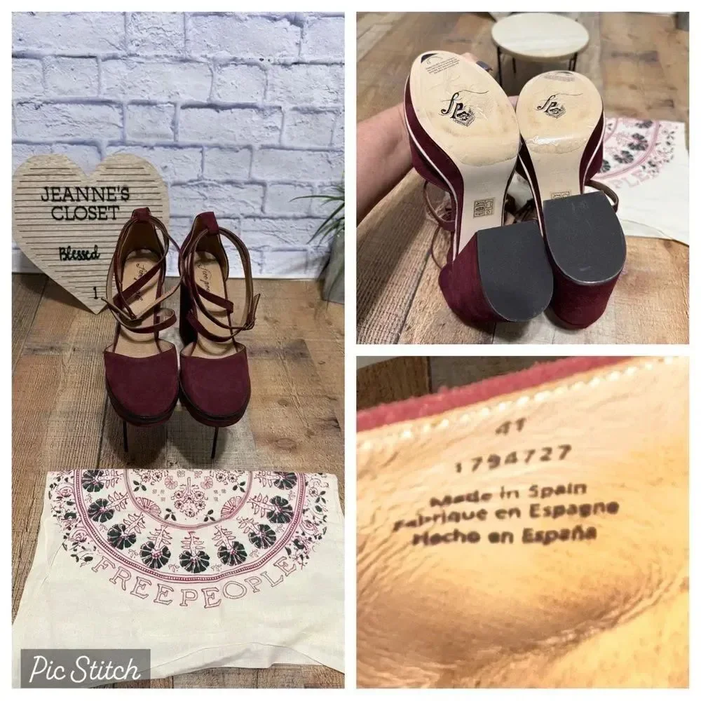 Free People size 41 10 Burgundy Remi Double Strap Suede Platform Shoes